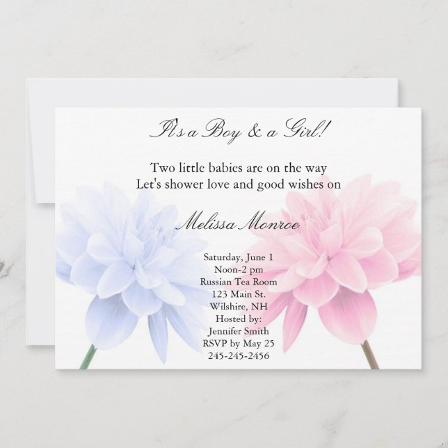 Invitation bleue et rose florale de douche de (Devant)