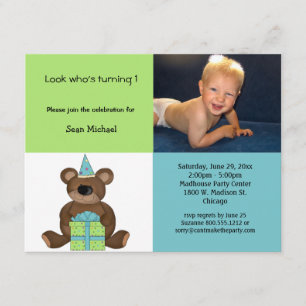 Invitation bleue et verte d'ours de nounours