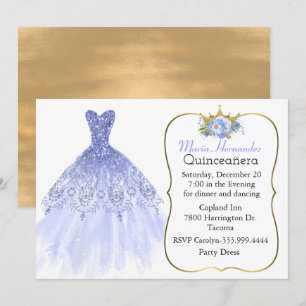 Invitation bleue étincelante de Quinceañera de