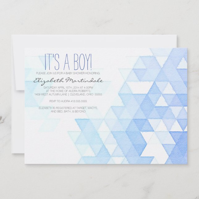 Invitation bleue géométrique de baby shower (Devant)