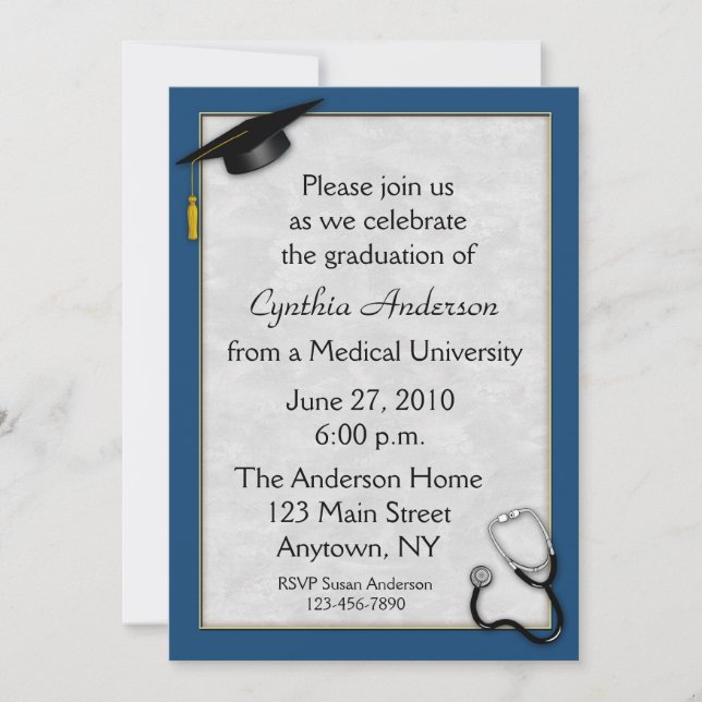 Invitation bleue Médicale d'obtention du diplôme (Devant)