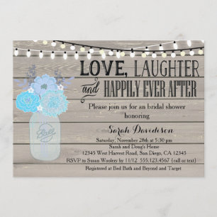 Invitation bleue rustique de Fête de la mariée de