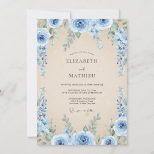Invitation Bleuet Azur Feuillage Eucalyptus Mariage
