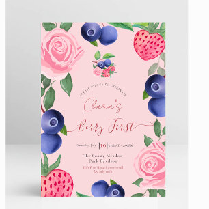 Invitation Bleuets et fraises Cadre avec Roses roses roses