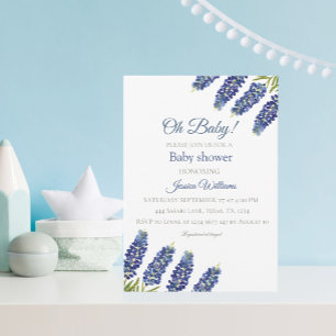 Invitation Bleus de bleuets aquarelle florale Texas bébé garç