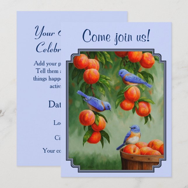 Invitation Bleus et pêches bleu (Devant / Derrière)