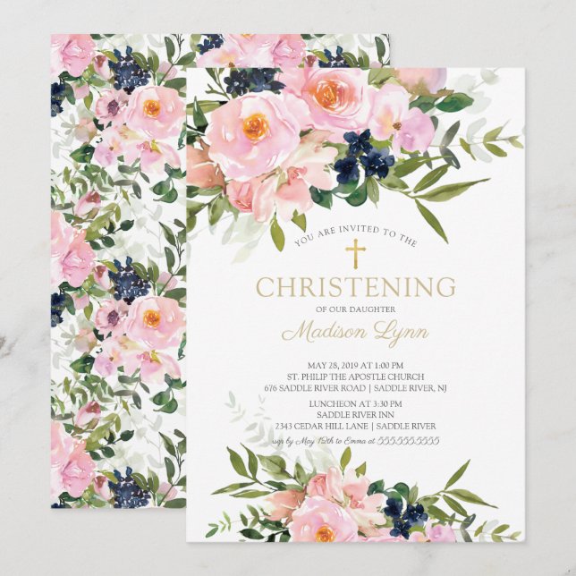 Invitation Bleus Roses & Peonies (Devant / Derrière)