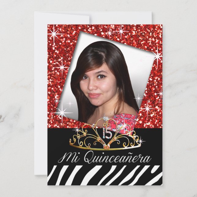 Invitation Bling Tiara Zebra Quinceañera 15e anniversaire| ro (Devant)