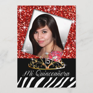 Invitation Bling Tiara Zebra Quinceañera 15e anniversaire  ro