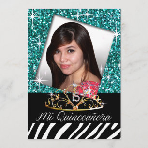 Invitation Bling Tiara Zebra Quinceañera 15e anniversaire  tu