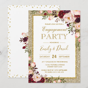 Invitation Bling Watercolor Burgundy Blush Rose Fiançailles