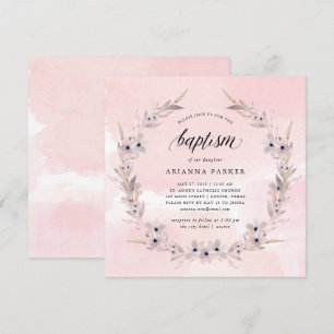 Invitation Bliss aquarelle   Baptême floral rose