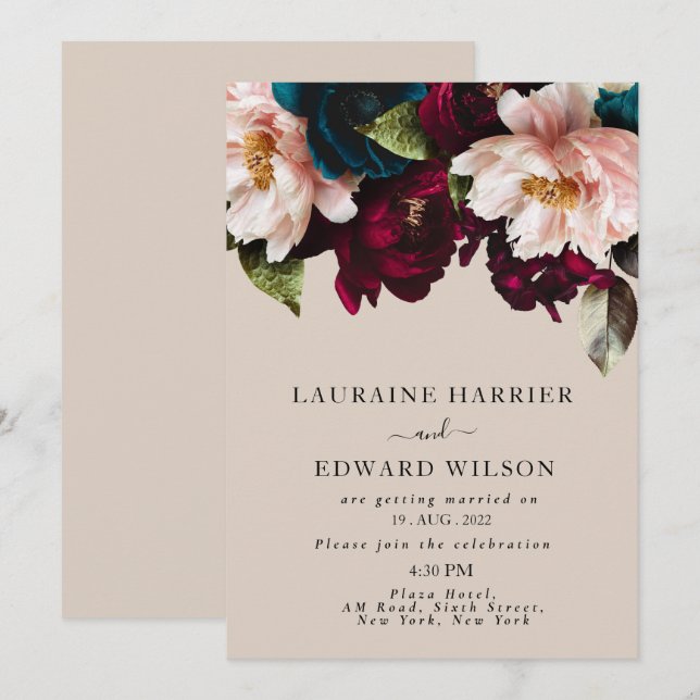 Invitation Bliss de Bourgogne : Elégant Motif floral en Win (Devant / Derrière)