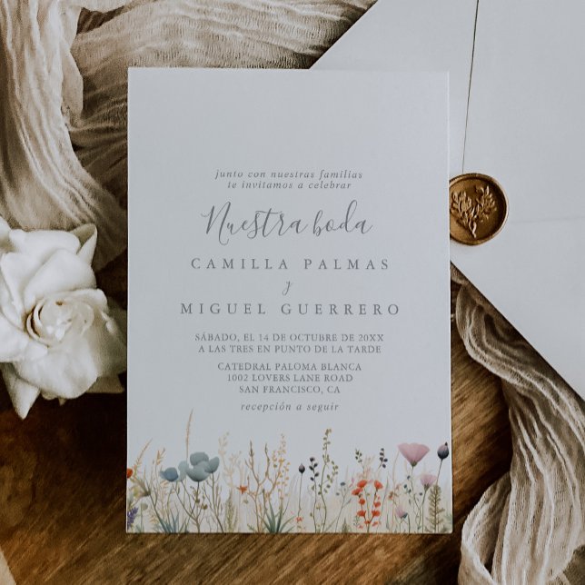 Invitation Blissant Boho Fleur sauvage Nuestra Boda Mariage (Créateur téléchargé)