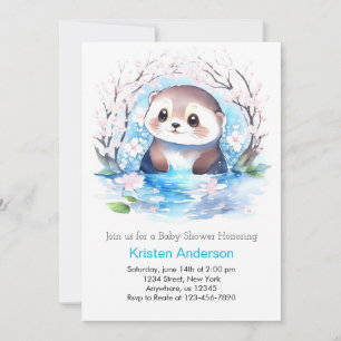 Invitation Blissant Fleur sauvage bleu Otter Baby shower garç