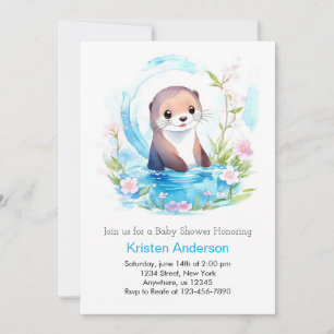Invitation Blissant Otter Blue Floral Boy Baby shower
