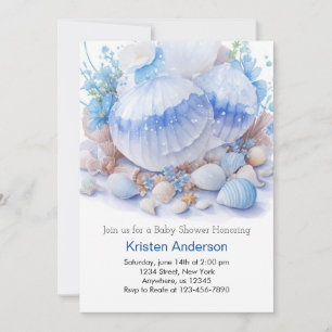 Invitation Blissé bleu Coquillage Ocean Boy Baby shower