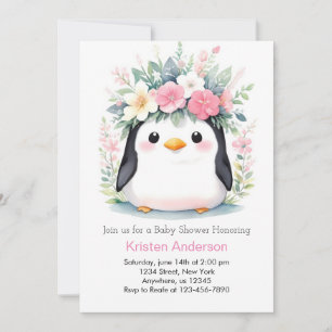 Invitation Blisser rose Floral Baby shower fille de pingouin