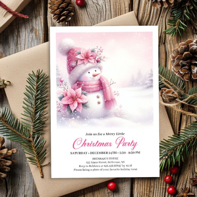 Invitation Blissful Pink Snowman Digital Christmas Invite Kid (Blissful Pink Snowman Digital Christmas Invite for Kids)