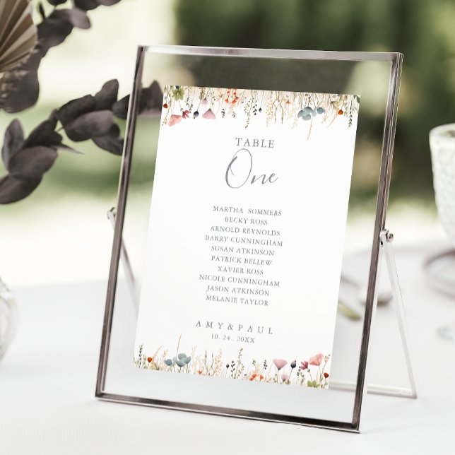 Invitation Blissful Wildflower Table Number 1 Seating Chart (Créateur téléchargé)