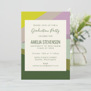 Invitation Bloc de couleur moderne Purple Green Graduation Pa