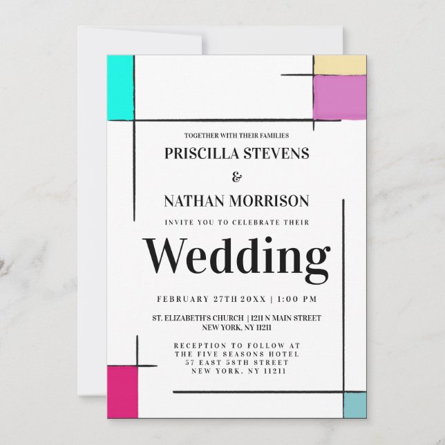 Invitation Bloc de couleur peint Art Mariage moderne (Devant)
