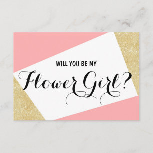 Invitation Bloc de couleur rose or Tu seras ma Flower Girl