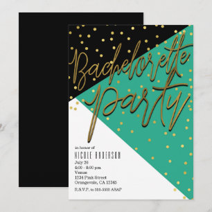Invitation Bloc de couleur Turquoise Bachelorette noire Invit