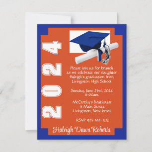 Invitation Blocage d'angle Orange & Royal Blue Graduation