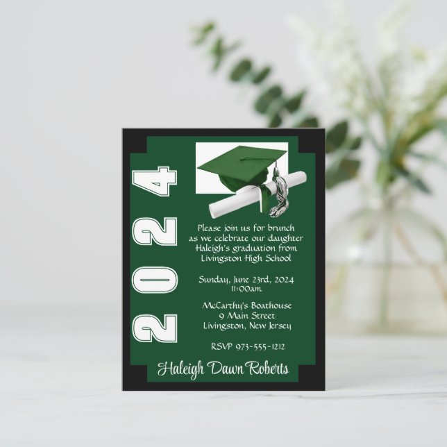 Invitation Blocage de coin Graduation verte et noire (Debout devant)