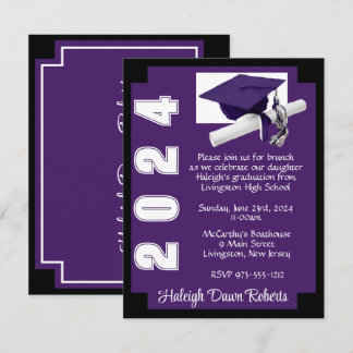 Invitation Blocage du coin Purple & Black Graduation