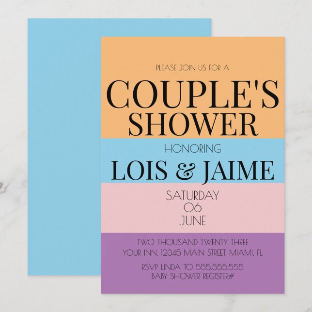 Invitation Blocs colorés Baby shower Couples brillants (Devant / Derrière)