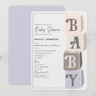 Invitation Blocs de Baby shower de fille violet