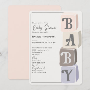 Invitation Blocs de Baby shower fille Blush