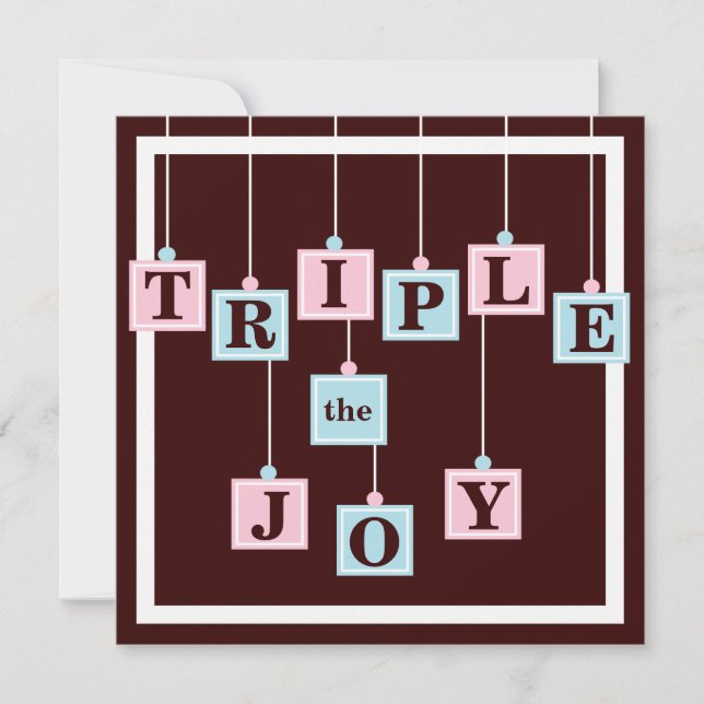 Invitation Blocs de bébé de triplets dans le baby shower rose (Devant)