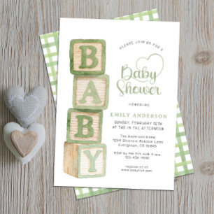 Invitation Blocs de bébé vert sauge Baby Shower Cottage Gingh