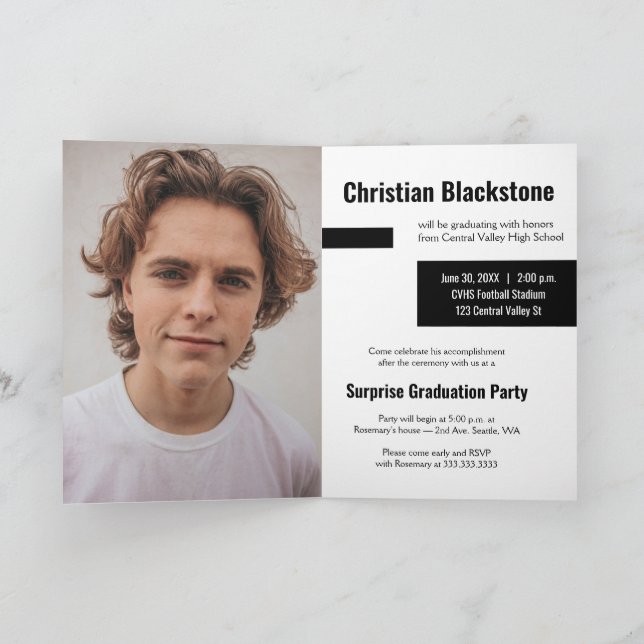 Invitation Blocs de Black Trois-Photo Graduation (Intérieur)