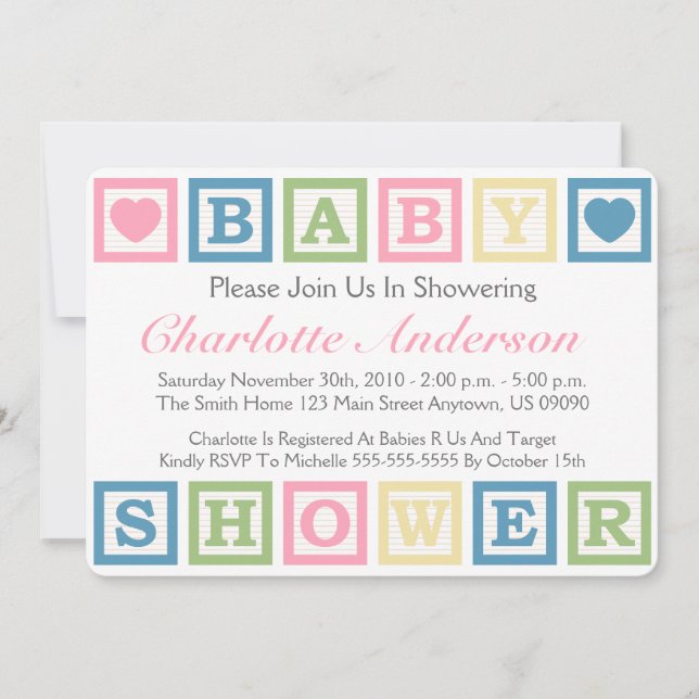 Invitation Blocs de construction Invitiations de Baby shower  (Devant)
