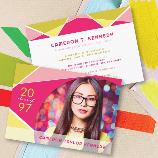 Invitation Blocs de couleur Geo artistique Photo Graduation P (Créateur téléchargé)