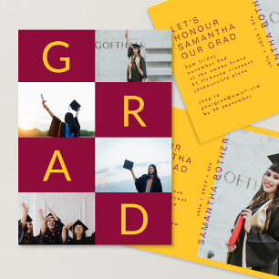 Invitation BLOCS DE COULEUR GRAD MULTI Photo Maroon Jaune