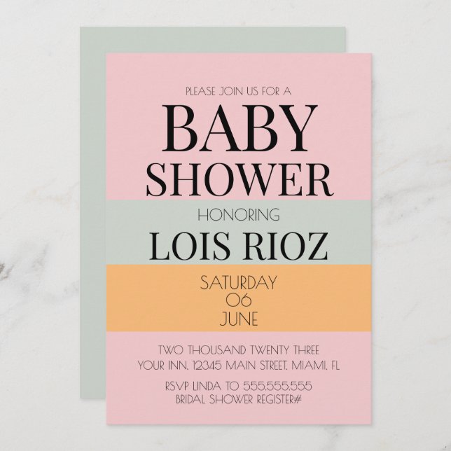 Invitation Blocs modernes Pink Mint brillant Baby shower gras (Devant / Derrière)