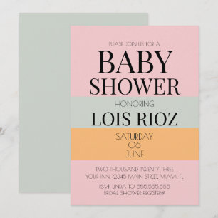 Invitation Blocs modernes Pink Mint brillant Baby shower gras