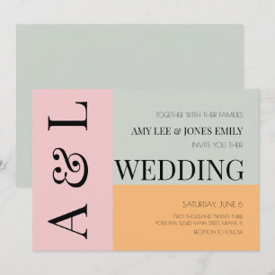 Invitation Blocs modernes Pink Mint brillant Gras Mariage