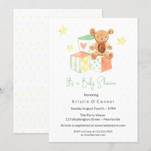 Invitation Blocs pastel, Ours Baby shower neutre