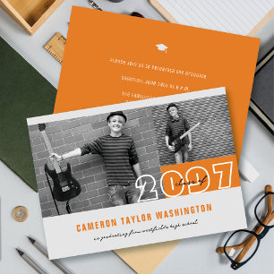 Invitation Blocs photo modernes orange 2 Fête de fin d'études