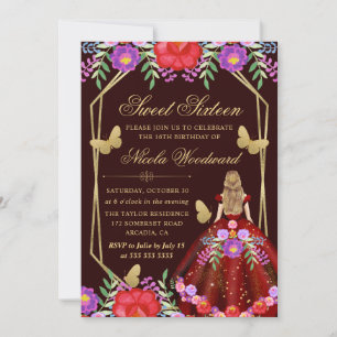 Invitation Blonde aquarelle en robe florale mexicaine Sweet 1