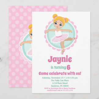 Invitation Blonde Ballerina Ballet Danse Anniversaire