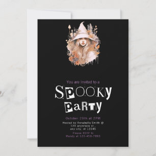 Invitation Blonde Boho Witch Floral Foliage Halloween Party