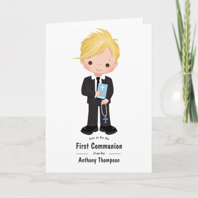 Invitation Blonde Boy First Holy Communion Photo (Devant)