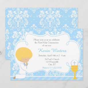 Invitation Blonde Boy Première Communion Damask